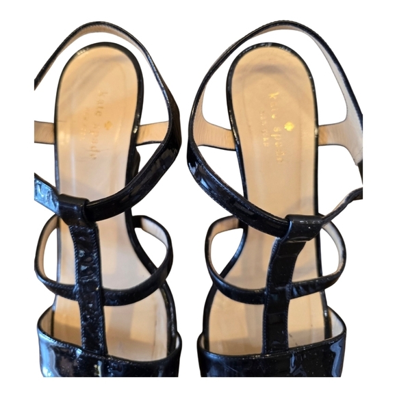 Kate Spade Illie Shiny Black Patent Leather Wedge Sandals 8.5 - Picture 9 of 11